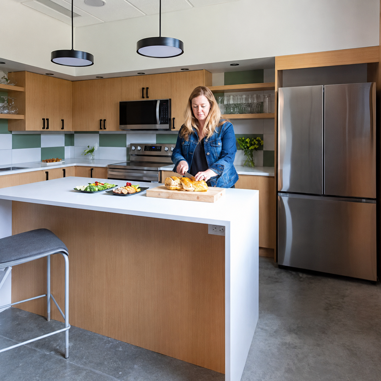 The North Wing Kitchen with a waterfall-edge island and full appliances